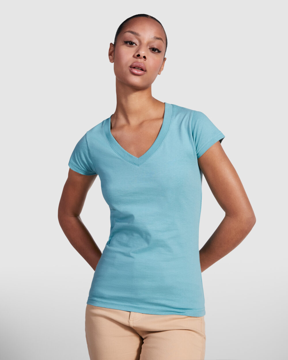 Camiseta de mujer escote V manga corta 155G - 6646_267_1_1