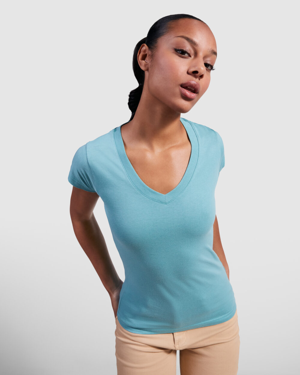 Camiseta de mujer escote V manga corta 155G - 6646_267_1_4
