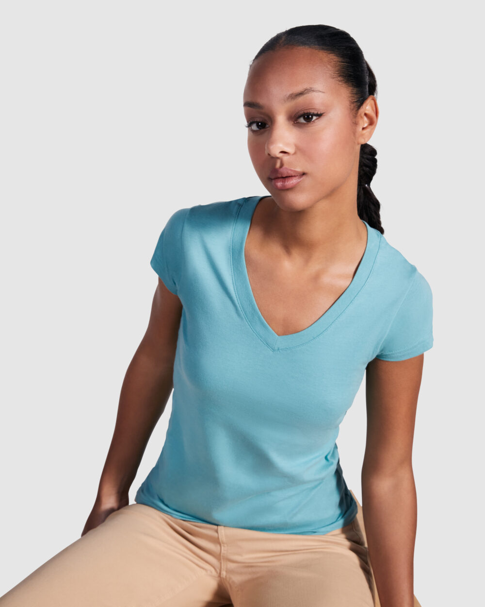 Camiseta de mujer escote V manga corta 155G - 6646_267_1_5