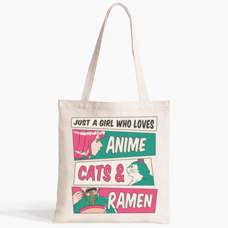 Bolsa de algodón "anime cats and ramen"