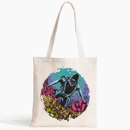 Bag diver in a coral reef