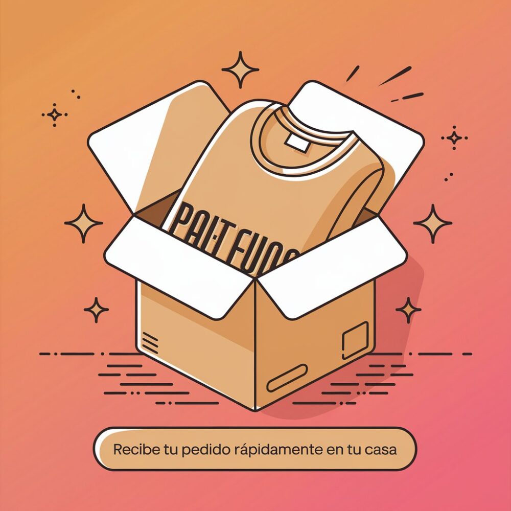 Ilustración de caja con camisetas y tracking del envío
