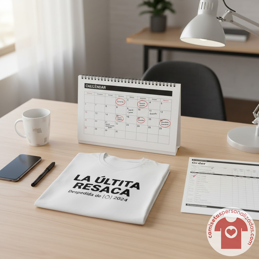 Calendario de eventos, camiseta de despedida, oficina moderna.