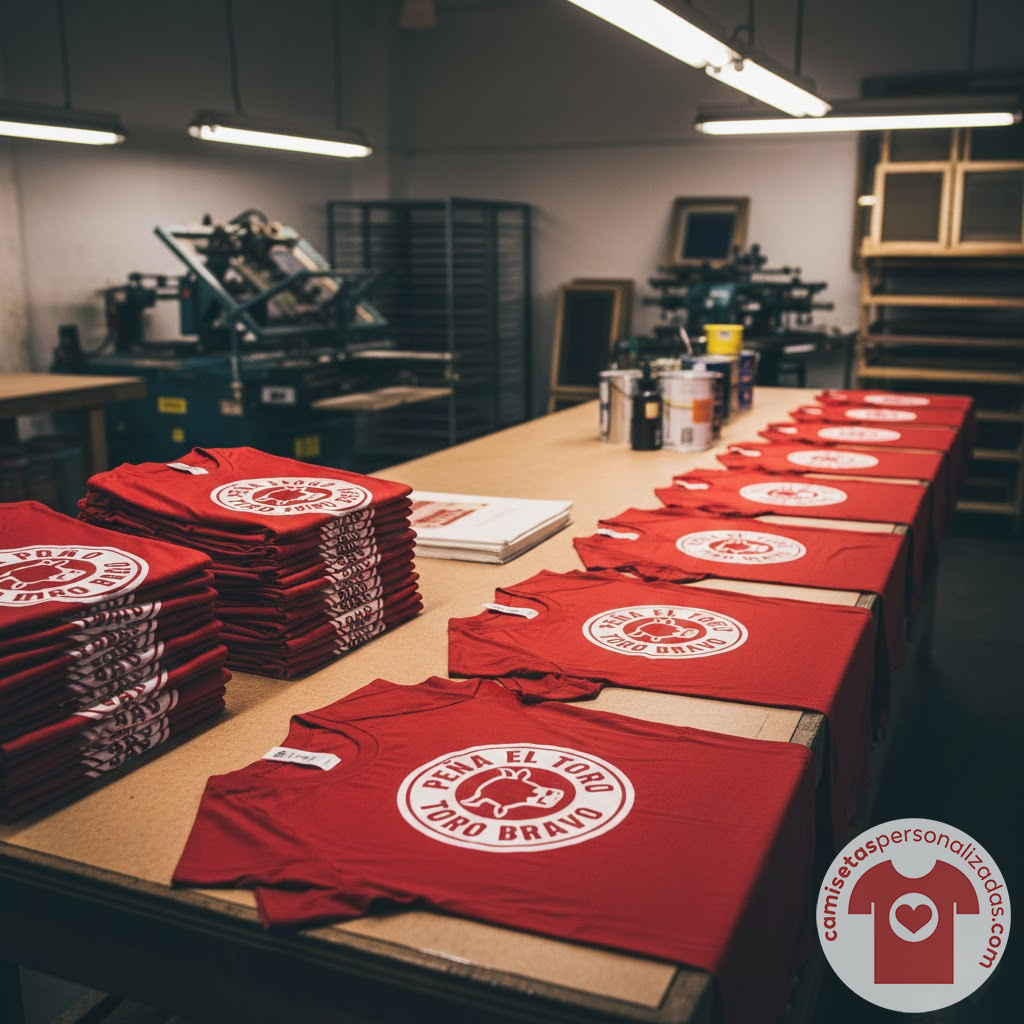 Camisetas rojas personalizadas en fábrica de serigrafía.
