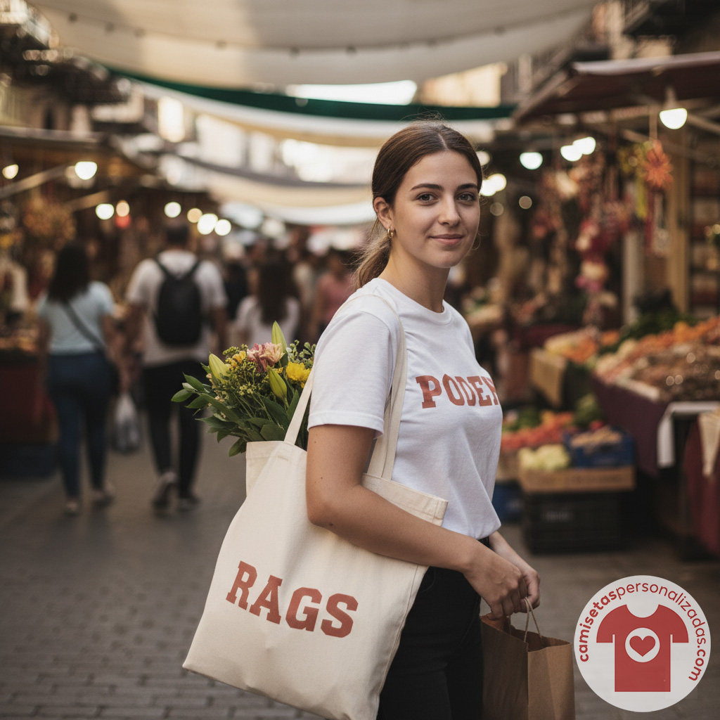 Mujer con flores en mercado al aire libre.