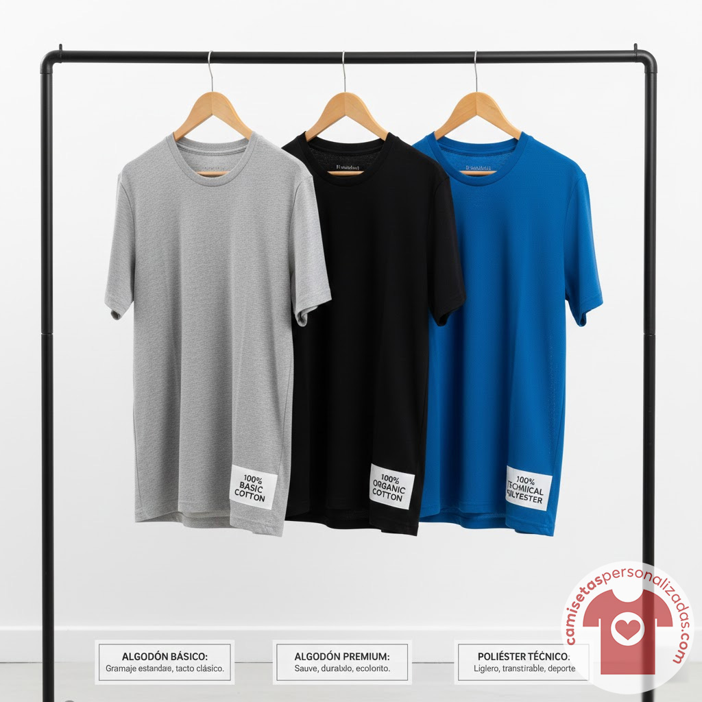 Camisetas de algodón y poliéster en tres colores.