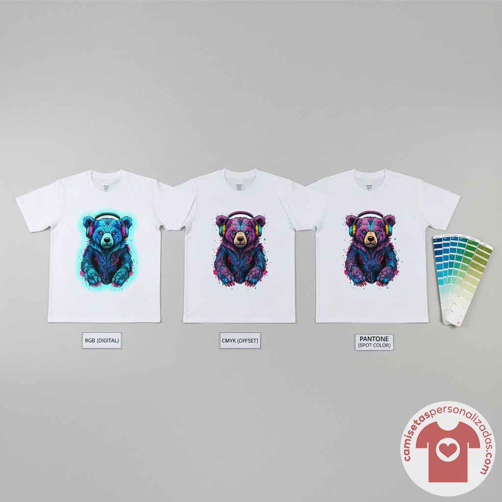 Camisetas con oso en RGB, CMYK y Pantone.