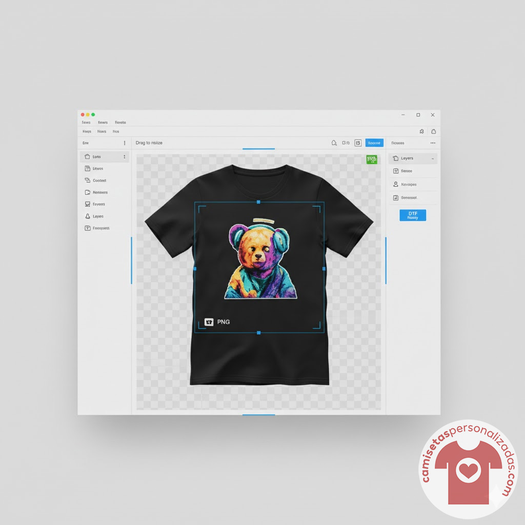 Camiseta negra con oso colorido diseño digital