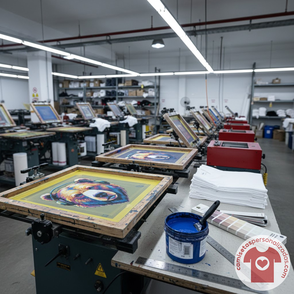 Taller de impresión serigráfica en funcionamiento