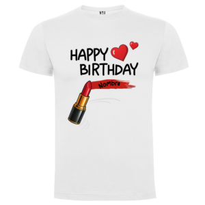Camiseta Personalizada Cumpleaños | Diseño Glamouroso de Pintalabios - Camiseta habppy con logo