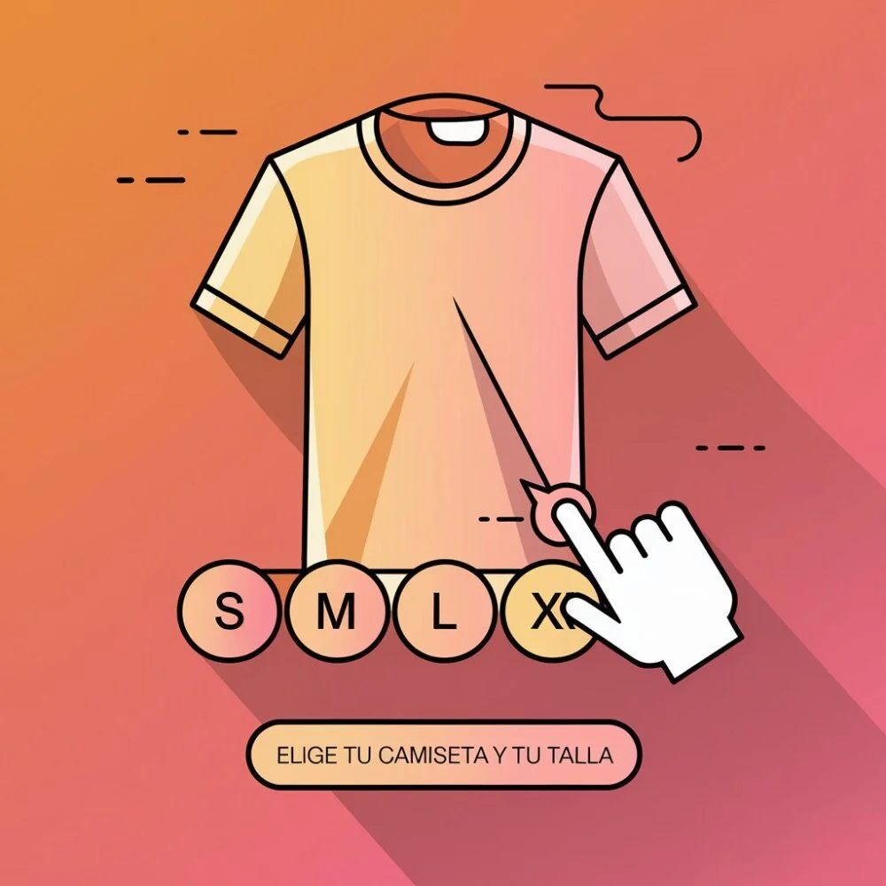 Ilustración de camiseta con tallas: elegir modelo, tejido y color