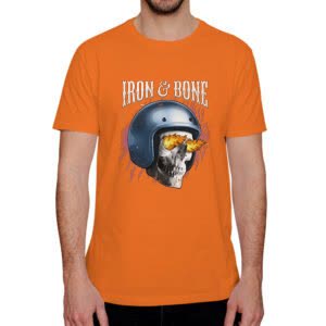 camiseta Iron & Bone motociclista - Camiseta naranja con logo