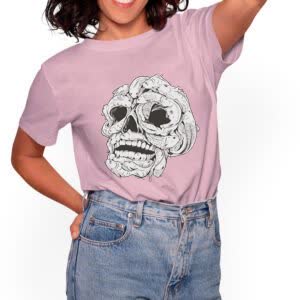 Camiseta calavera peces - Camiseta rosa con logo