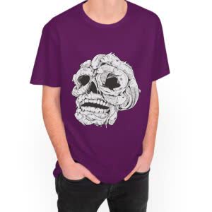 Camiseta calavera peces - Camiseta purpura con logo