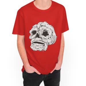 Camiseta calavera peces - Camiseta roja con logo