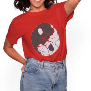 Camiseta Ying Yang  de Perros - Camiseta roja con logo