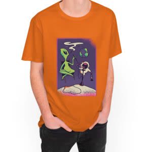 Camiseta Alien fumando Shisha - Camiseta naranja con logo