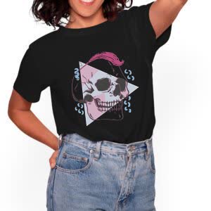 camiseta calavera punky diseño - Camiseta negra con logo