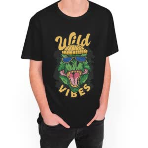 Camiseta Dinosaurio Wild Vibes - Camiseta negra con logo