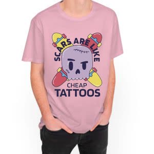 Camiseta Cicatrices son como Tatuajes baratos - Camiseta rosa con logo