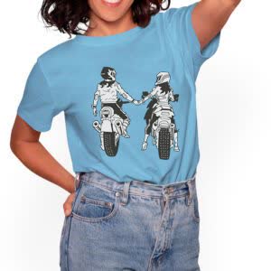 Camiseta Pareja de motoristas - Camiseta celeste con logo