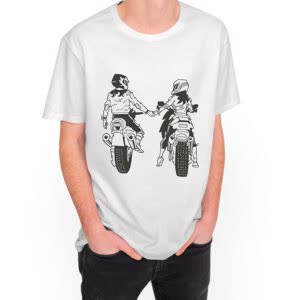 Camiseta Pareja de motoristas - Camiseta blanca con logo