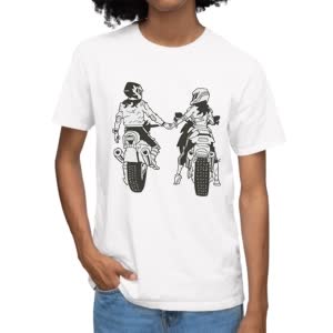 Camiseta Pareja de motoristas - Camiseta blanca con logo