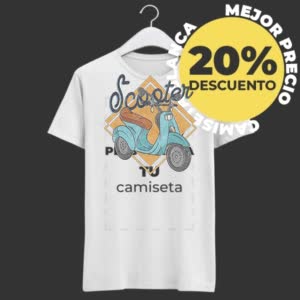 Camiseta Scooter azul - Camiseta blanca con logo