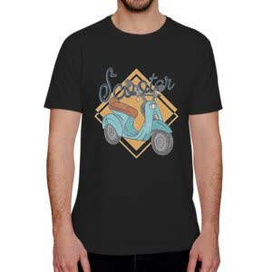 Camiseta Scooter azul - Camiseta negra con logo