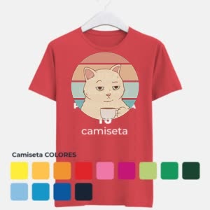 Camiseta Gato tomando café - Camiseta COLORES con logo