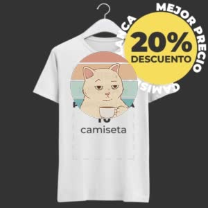 Camiseta Gato tomando café - Camiseta blanca con logo