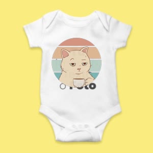 Camiseta Gato tomando café - custom-baby-body-450x450