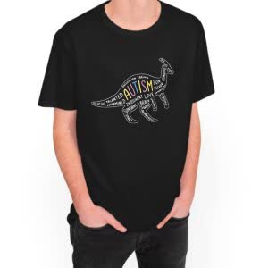 Camiseta Dinosaurio Autismo - Camiseta negra con logo