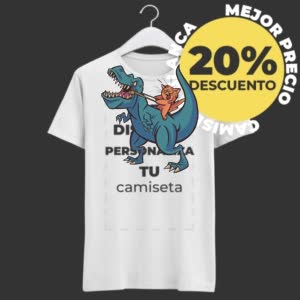 Camiseta Gato Montando T-Rex - Camiseta blanca con logo