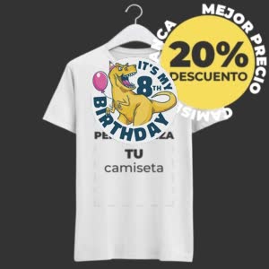 Camiseta T-Rex Octavo Cumpleaños - Camiseta blanca con logo