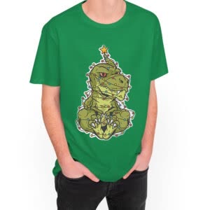 Camiseta Divertido Dinosaurio Navideño - Camiseta verdekelly con logo