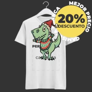 Camiseta Dinosaurio Navideño En Suéter - Camiseta blanca con logo