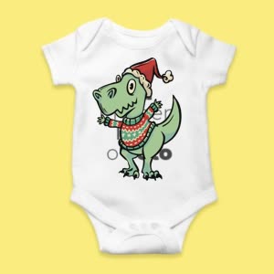 Camiseta Dinosaurio Navideño En Suéter - custom-baby-body-450x450