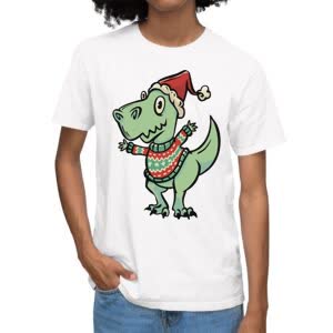 Camiseta Dinosaurio Navideño En Suéter - Camiseta blanca con logo