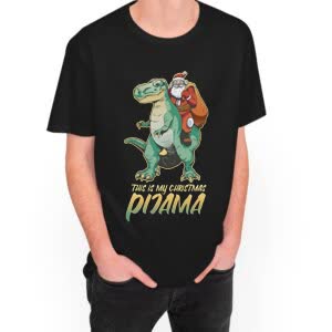 Camiseta Dinosaurio Con Santa - Camiseta negra con logo