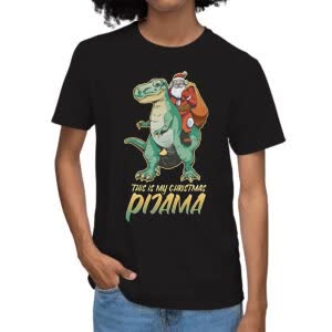 Camiseta Dinosaurio Con Santa - Camiseta negra con logo