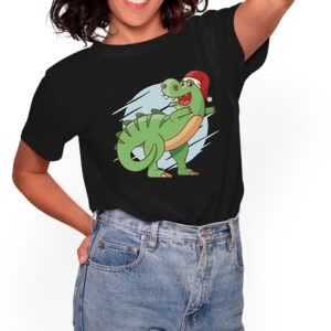 Camiseta Bailando Santa Dinosaurio - Camiseta negra con logo