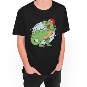 Camiseta Bailando Santa Dinosaurio - Camiseta negra con logo