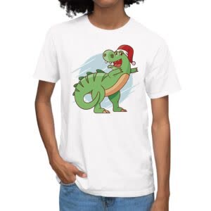 Camiseta Bailando Santa Dinosaurio - Camiseta blanca con logo