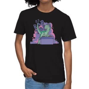 Camiseta Dinosaurio DJ - Camiseta negra con logo