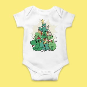 Camiseta Dinosaurios Navideños De Dibujos Animados - custom-baby-body-450x450