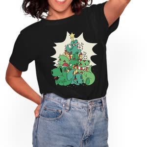 Camiseta Dinosaurios Navideños De Dibujos Animados - Camiseta negra con logo