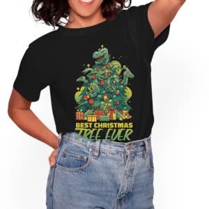 Camiseta árbol De Navidad De Dinosaurios - Camiseta negra con logo