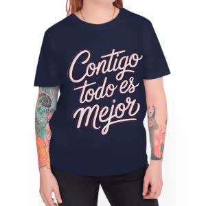 Camiseta Contigo todo es mejor - Camiseta marino con logo