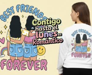 Camiseta Contigo Hasta el Lunes es Romántico - camisetas-para-amigas-e1718309363367